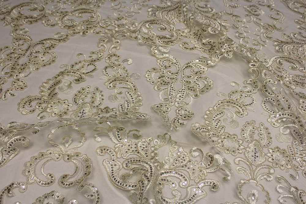 AINSLEY Embroidered Sheer Sequin Fabric, 54 Inch. in Width - Fabrics Star
