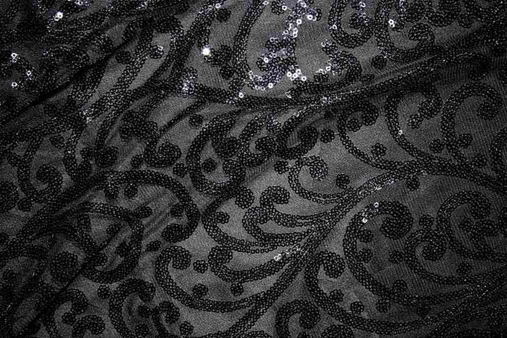 gold-black ANDORRA Mesh Sequin Fabric - Fabrics Star