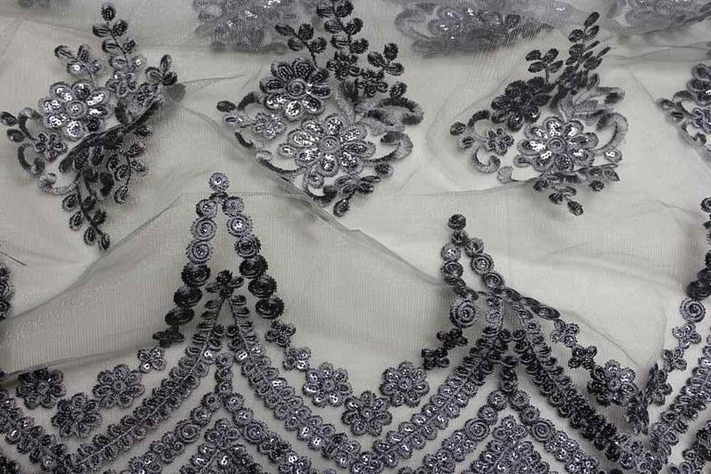 grey BEVERLY Embroidered Sheer With Sequins Fabric - Fabrics Star
