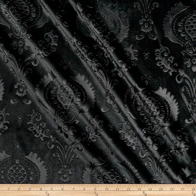 Black Brocade Damask Velvet Fabric - Fabrics Star