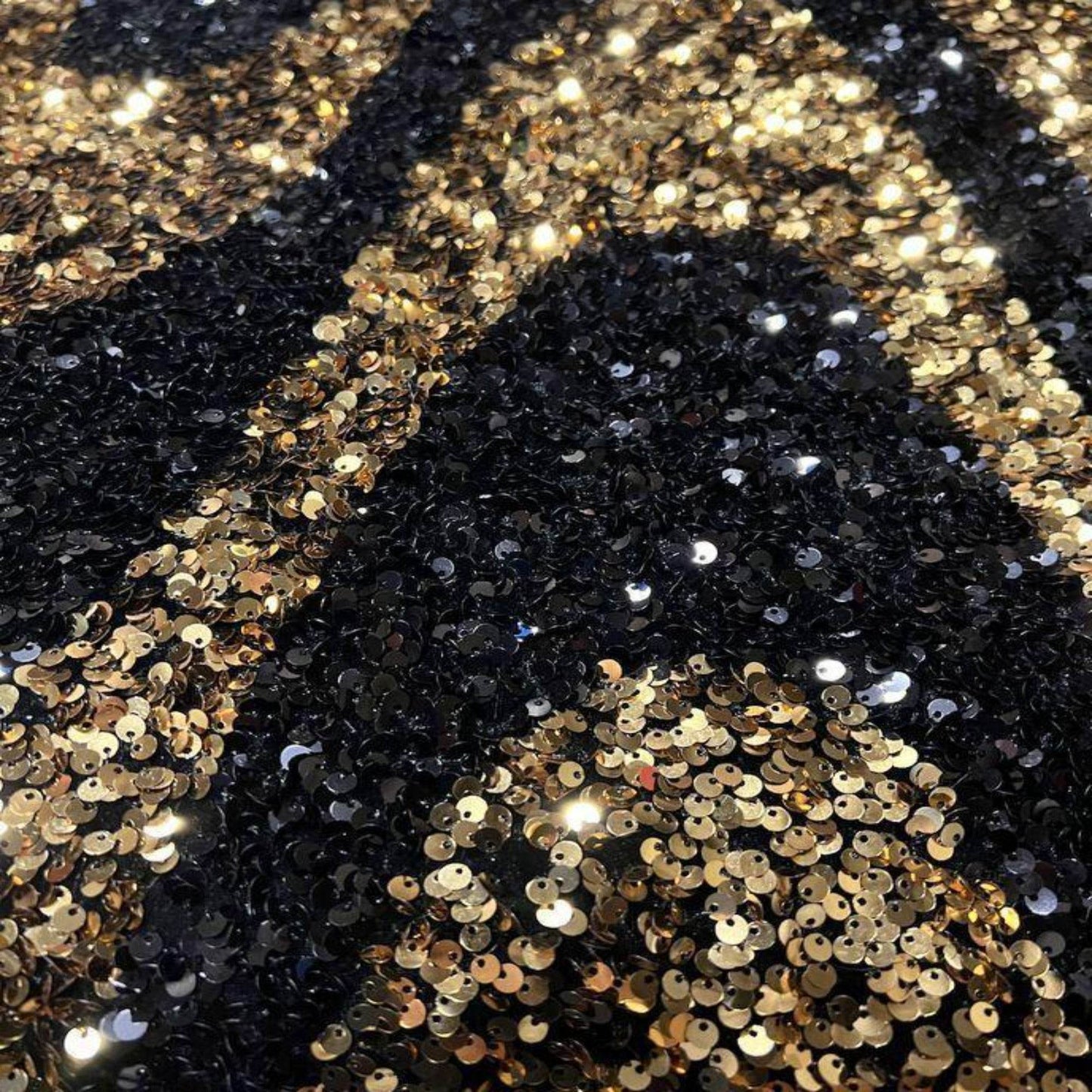 Black/Gold Selectra Waves Stretch Velvet Sequin Fabric - Fabrics Star
