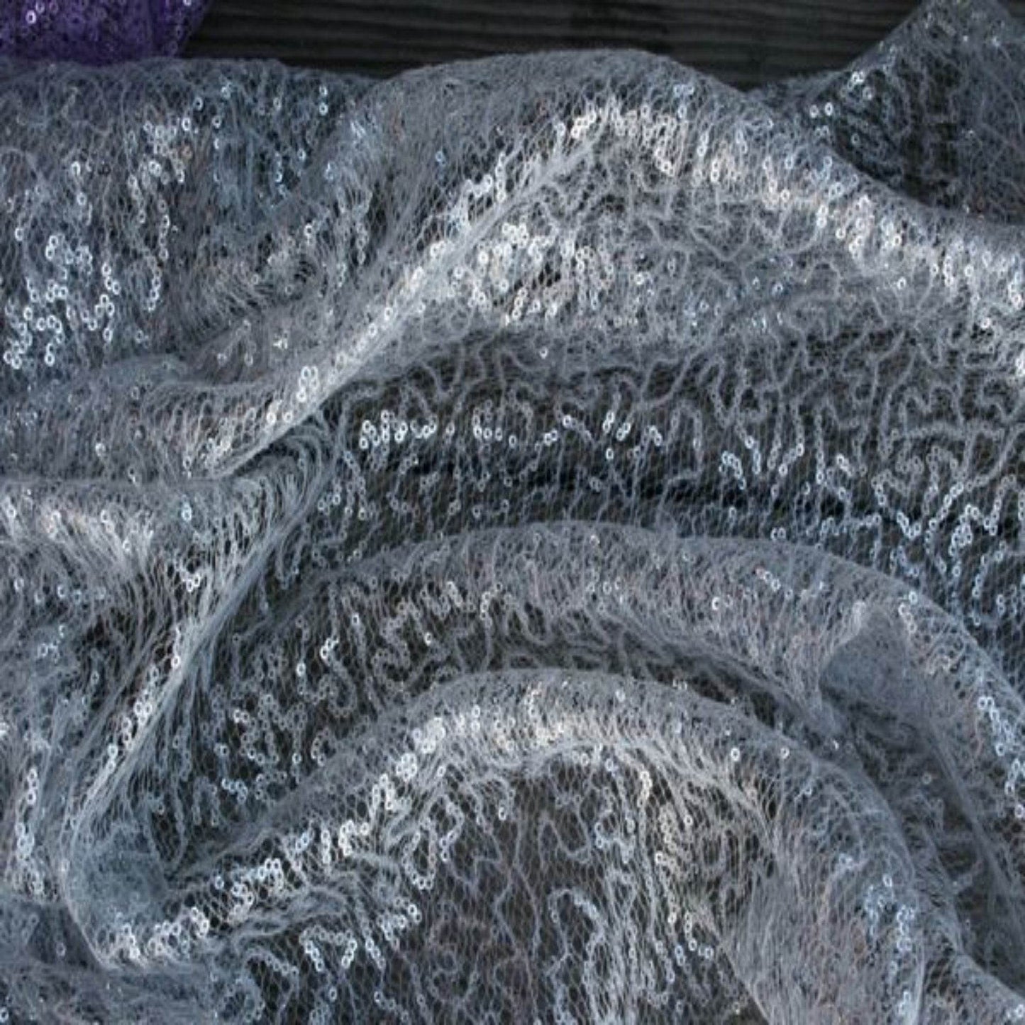 Grey SPRINKLE Two Size Sequin Fabric on Sheer Material Fabric - Fabrics Star