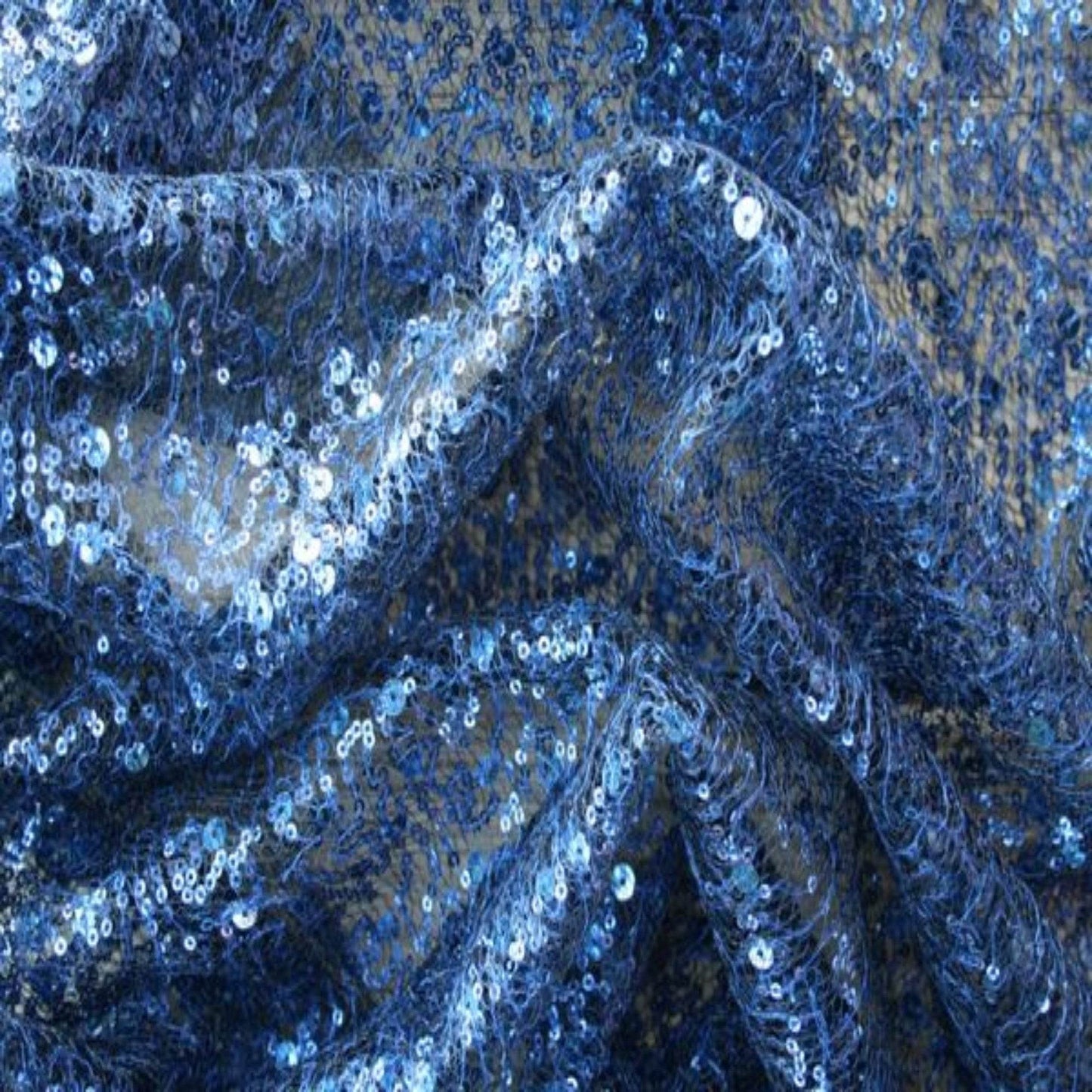 Navy SPRINKLE Two Size Sequin Fabric on Sheer Material Fabric - Fabrics Star