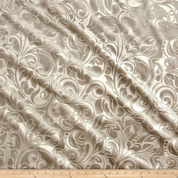 Sand Brocade Scroll Velvet Fabric - Fabrics Star