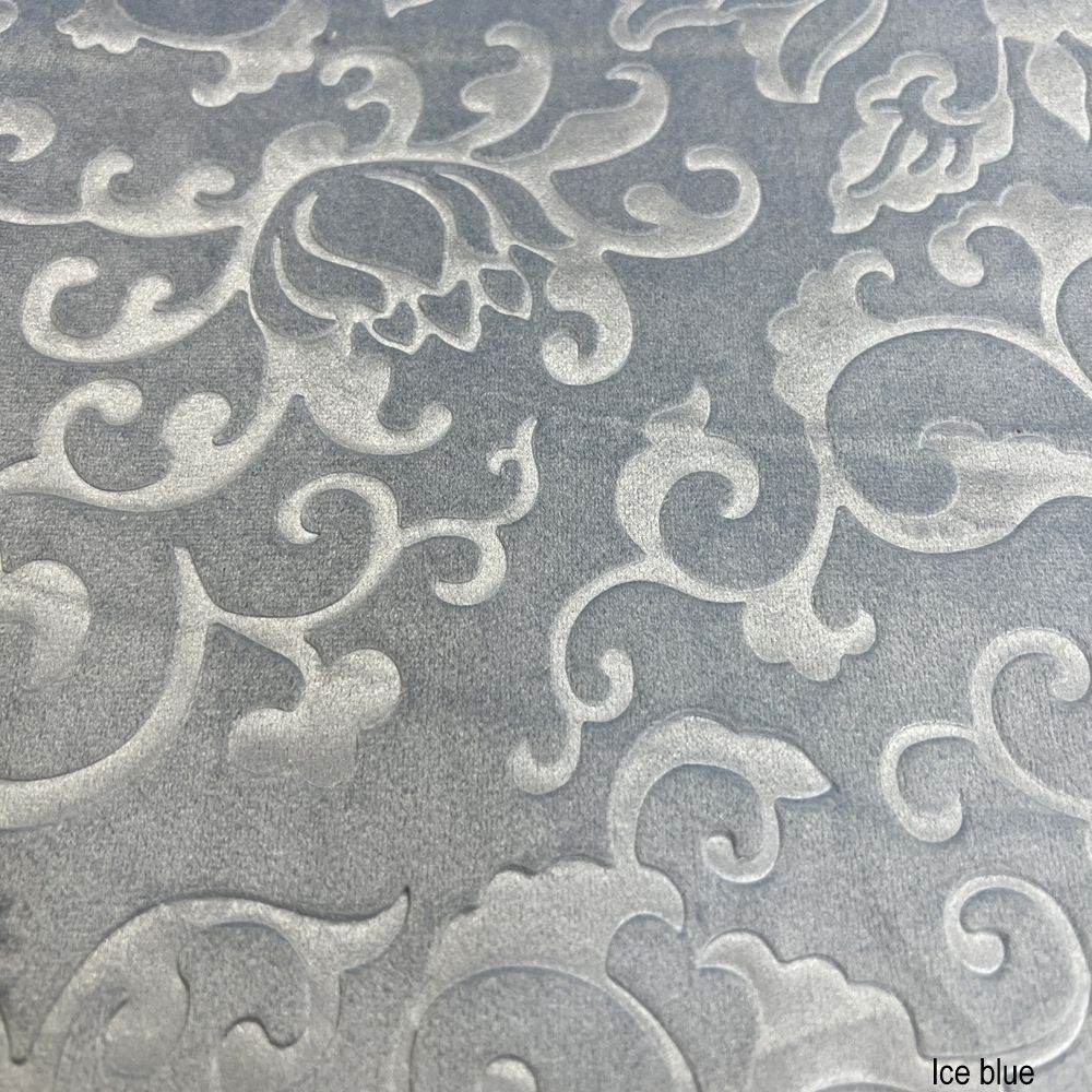 Ice Blue Brocade Velvet Fabric by the Yard — 72 inch wide embossed velvet — Vails Collection — Fabrics Star