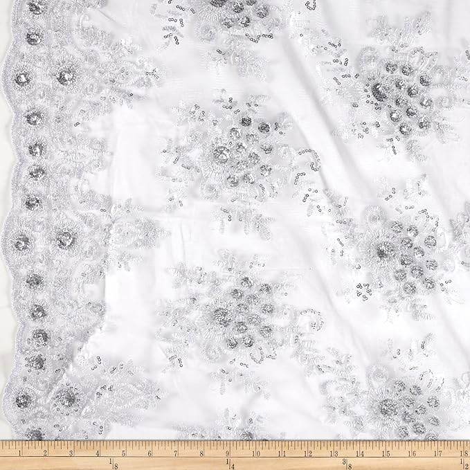 Bristol Glitter Sequin Embroidered Lace Fabric. 54 Inch in Width | Home Decor - Fabrics Star