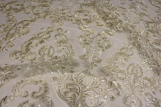 natural AINSLEY Embroidered Sheer Sequin Fabric - Fabrics Star