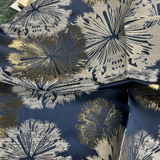Navy Allium Jacquard Fabric - Fabrics Star