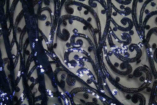 navy-1 ANDORRA Mesh Sequin Fabric - Fabrics Star