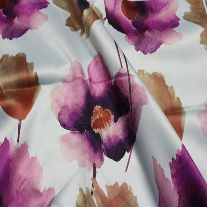 ANTHIUM - Floral Digital Print Satin Fabric - Cotton Hand - 58 Inch. in Width, | Home Decor