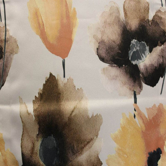 Brown ANTHIUM - Floral Digital Print Satin Fabric - Cotton Hand - 58 Inch. in Width Fabric - Fabrics Star