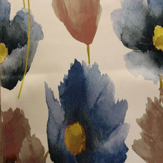 Navy ANTHIUM - Floral Digital Print Satin Fabric - Cotton Hand - 58 Inch. in Width Fabric - Fabrics Star
