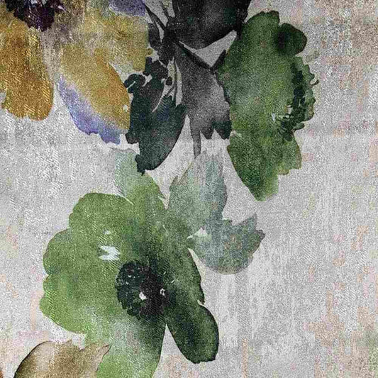 Green ASTER Floral Digital Print Metallic Fabric - Cotton Hand - 58 Inch. in Width Fabric - Fabrics Star