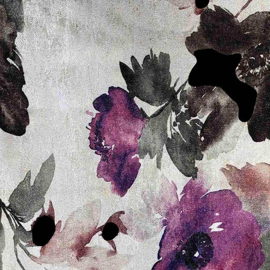 Plum ASTER Floral Digital Print Metallic Fabric - Cotton Hand - 58 Inch. in Width Fabric - Fabrics Star