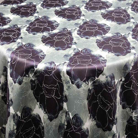 Dark Navy AZALEA Floral Digital Print Satin Fabric - Cotton Hand - 54 Inch. in Width Fabric - Fabrics Star