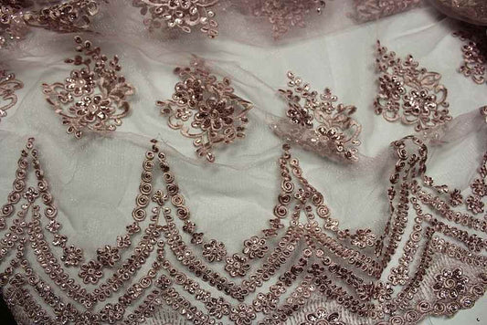 blush BEVERLY Embroidered Sheer With Sequins Fabric - Fabrics Star