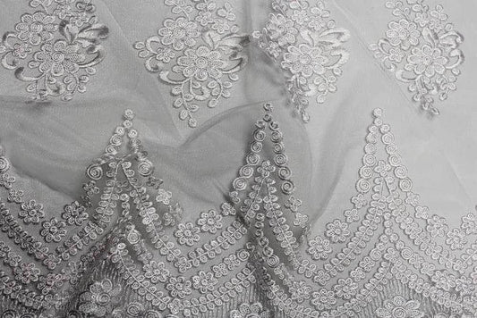 white-silver BEVERLY Embroidered Sheer With Sequins Fabric - Fabrics Star