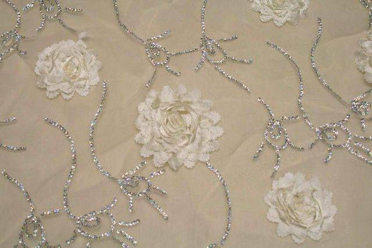 ivory BRIDELY Embroidered Sheer Mesh Fabric - Fabrics Star