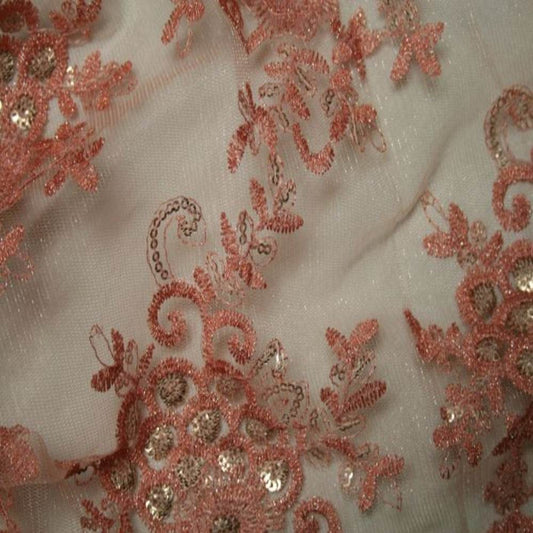 Blush Bristol Glitter Sequin Embroidered Lace Fabric. 54 Inch in Width Fabric - Fabrics Star