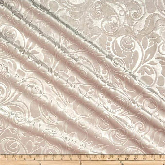 Blush Brocade Scroll Velvet Fabric - Fabrics Star