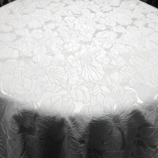 White Cambridge Floral Jacquard Fabric - Fabrics Star