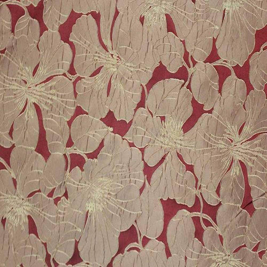 Wine Cambridge Floral Jacquard Fabric - Fabrics Star