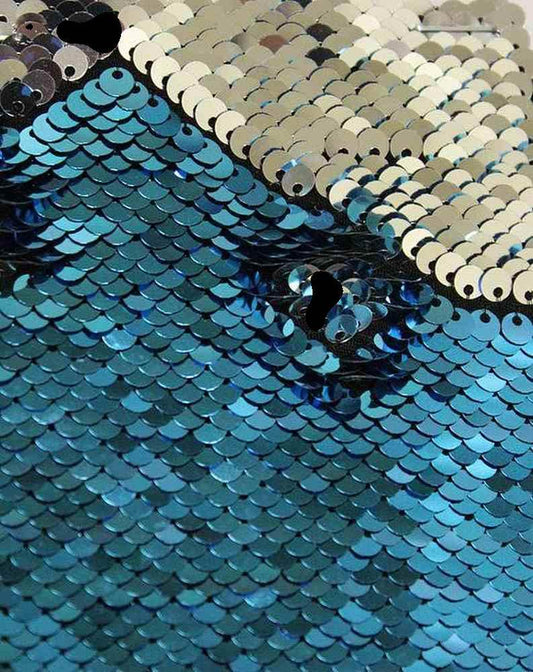 teal-silver CARNIVAL Color Changing Sensory Wall Reversible Sequin Fabric - Fabrics Star