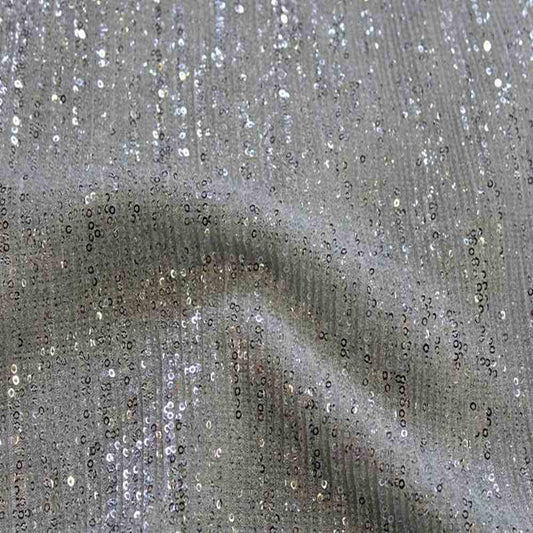 Silver COCKTAIL Sequin Fabric on Mesh Material Fabric - Fabrics Star