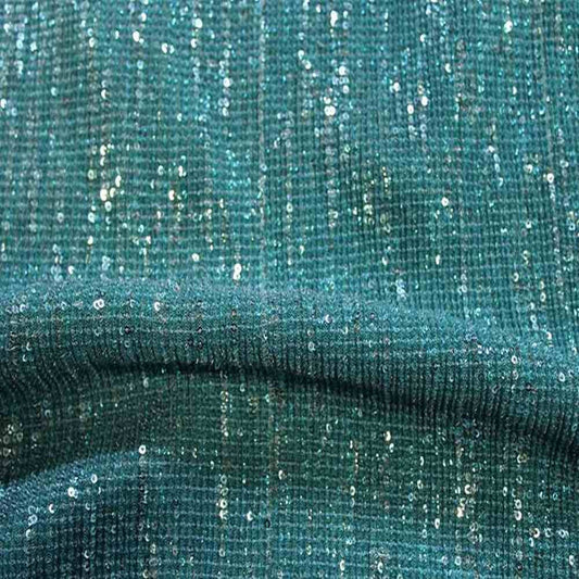 Teal COCKTAIL Sequin Fabric on Mesh Material Fabric - Fabrics Star