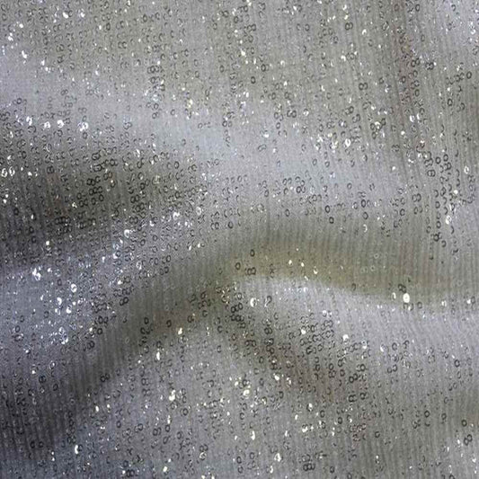 White COCKTAIL Sequin Fabric on Mesh Material Fabric - Fabrics Star