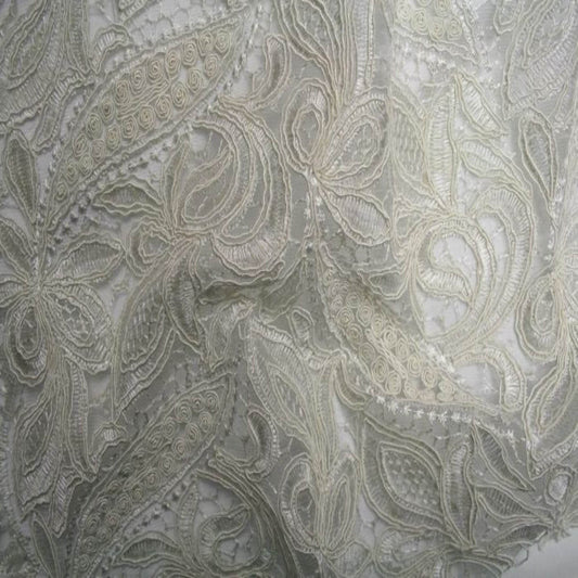 Ivory CREATION Glitter Embroidered Mesh Fabric. Lace Netting Material 52 Inch in Width Fabric - Fabrics Star