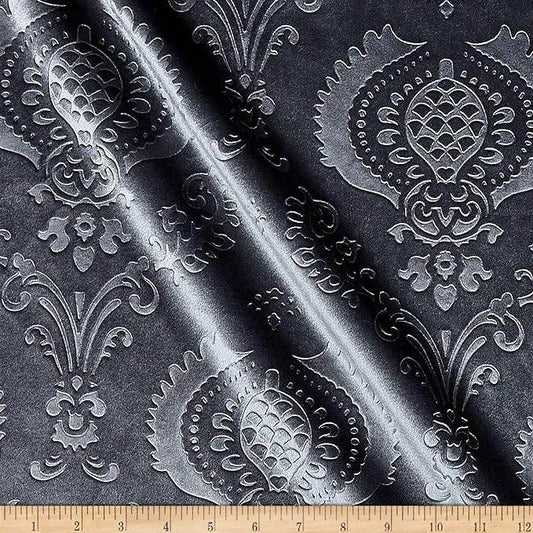 Charcoal Brocade Damask Velvet Fabric - Fabrics Star
