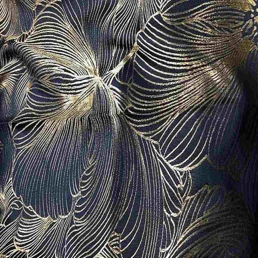 Navy Delhi Metallic Flower Jacquard Fabric - 120 Inch. in Width Fabric - Fabrics Star