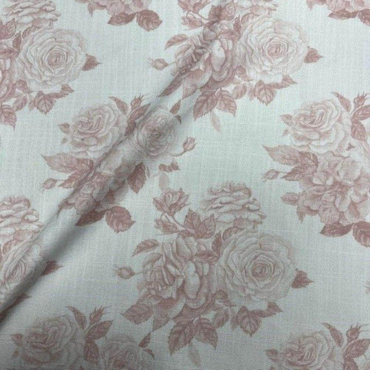 Pink Derby Floral Digital Print Fabric - Linen Look - 115 Inch. in Width Fabric - Fabrics Star