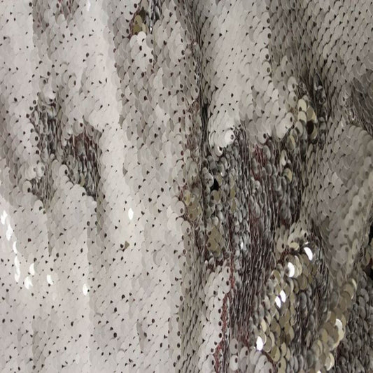 White/Silver Color Changing Sensory Wall Reversible Sequin Fabric - Fabrics Star