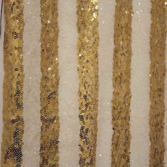 Gold/Ivory FIESTA Striped Sequin Fabric on Mesh Material Fabric - Fabrics Star