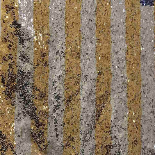 Gold/Silver FIESTA Striped Sequin Fabric on Mesh Material Fabric - Fabrics Star
