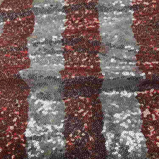 Red/Silver FIESTA Striped Sequin Fabric on Mesh Material Fabric - Fabrics Star