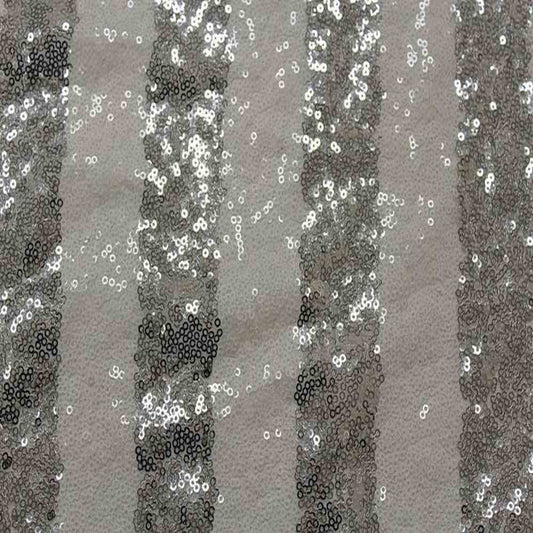 Silver/White FIESTA Striped Sequin Fabric on Mesh Material Fabric - Fabrics Star