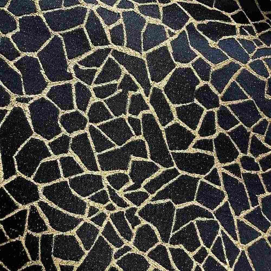 Navy/Gold Gravel Metallic Jacquard Embroidery Fabric - Fabrics Star