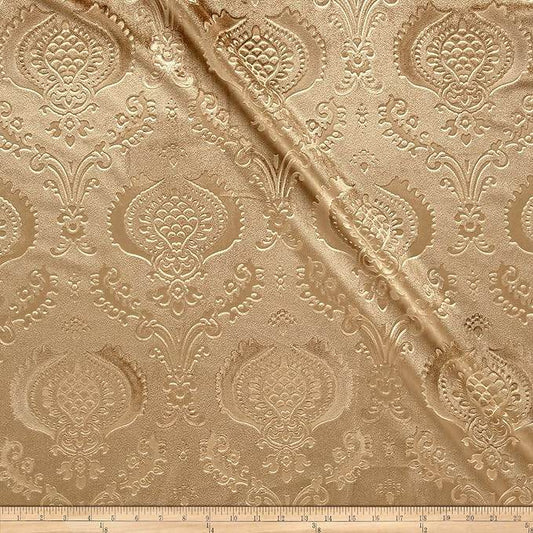 Gold Brocade Damask Velvet Fabric - Fabrics Star