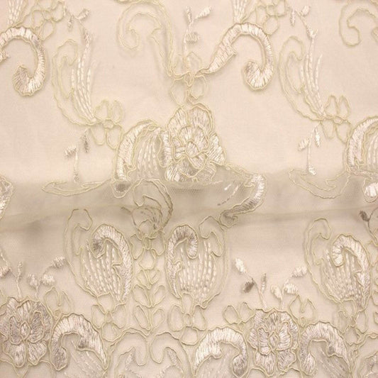 Ivory HILTON Embroidered Mesh Fabric. Lace Netting Material 54 Inch in Width Fabric - Fabrics Star