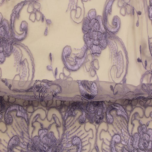 Lilac HILTON Embroidered Mesh Fabric. Lace Netting Material 54 Inch in Width Fabric - Fabrics Star