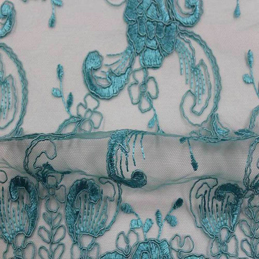 Seafoam HILTON Embroidered Mesh Fabric. Lace Netting Material 54 Inch in Width Fabric - Fabrics Star