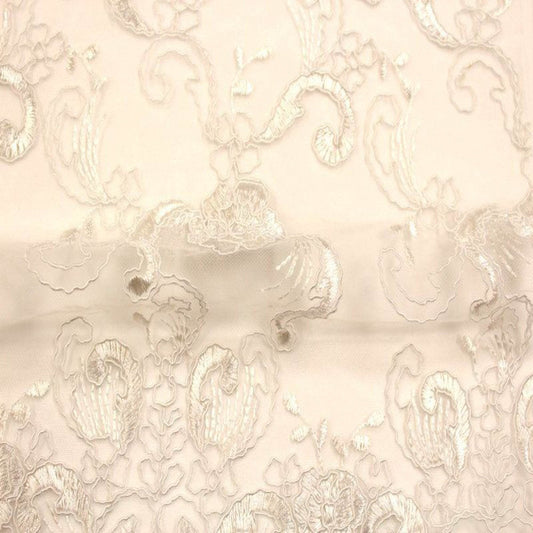 White HILTON Embroidered Mesh Fabric. Lace Netting Material 54 Inch in Width Fabric - Fabrics Star