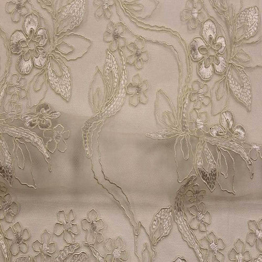 Ivory HOLIDAY Embroidered Mesh Fabric. Lace Netting Material 54 Inch in Width Fabric - Fabrics Star