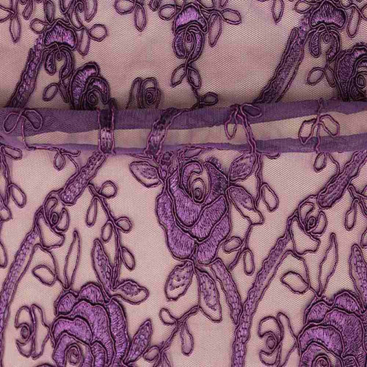 Purple HOLIDAY Embroidered Mesh Fabric. Lace Netting Material 54 Inch in Width Fabric - Fabrics Star