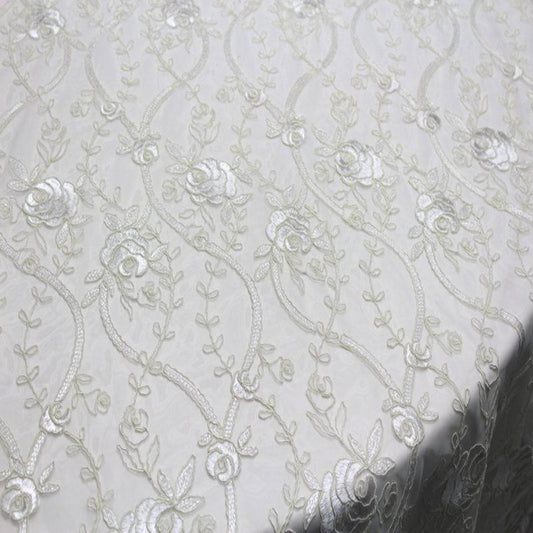 White HOLIDAY Embroidered Mesh Fabric. Lace Netting Material 54 Inch in Width Fabric - Fabrics Star
