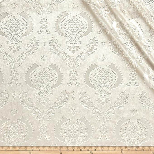 Ivory Brocade Damask Velvet Fabric - Fabrics Star