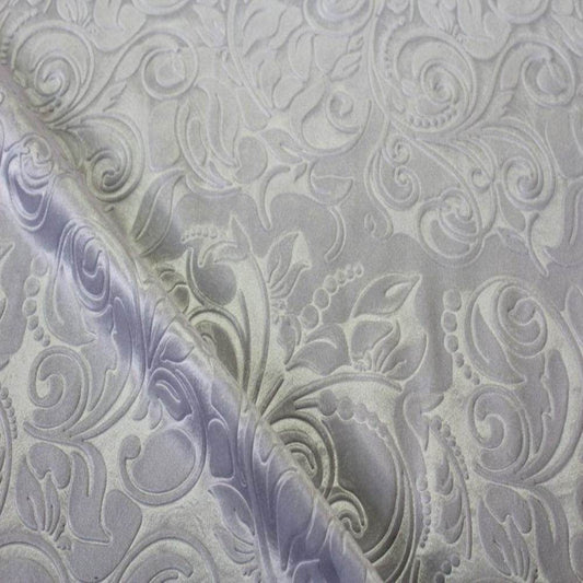 White Brocade Scroll Velvet Fabric - Fabrics Star
